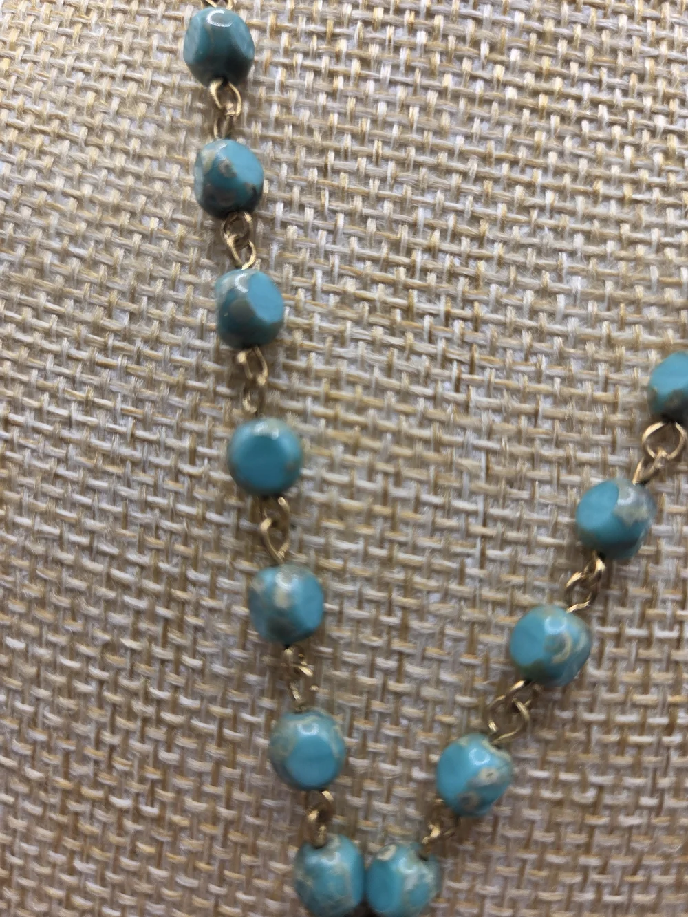 1530. Vintage Copper Tone Turquoise And Pearl Flower Necklace